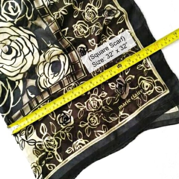 MARIE CLAIRE 100% Silk Square Scarf Floral Taupe - Picture 10 of 12